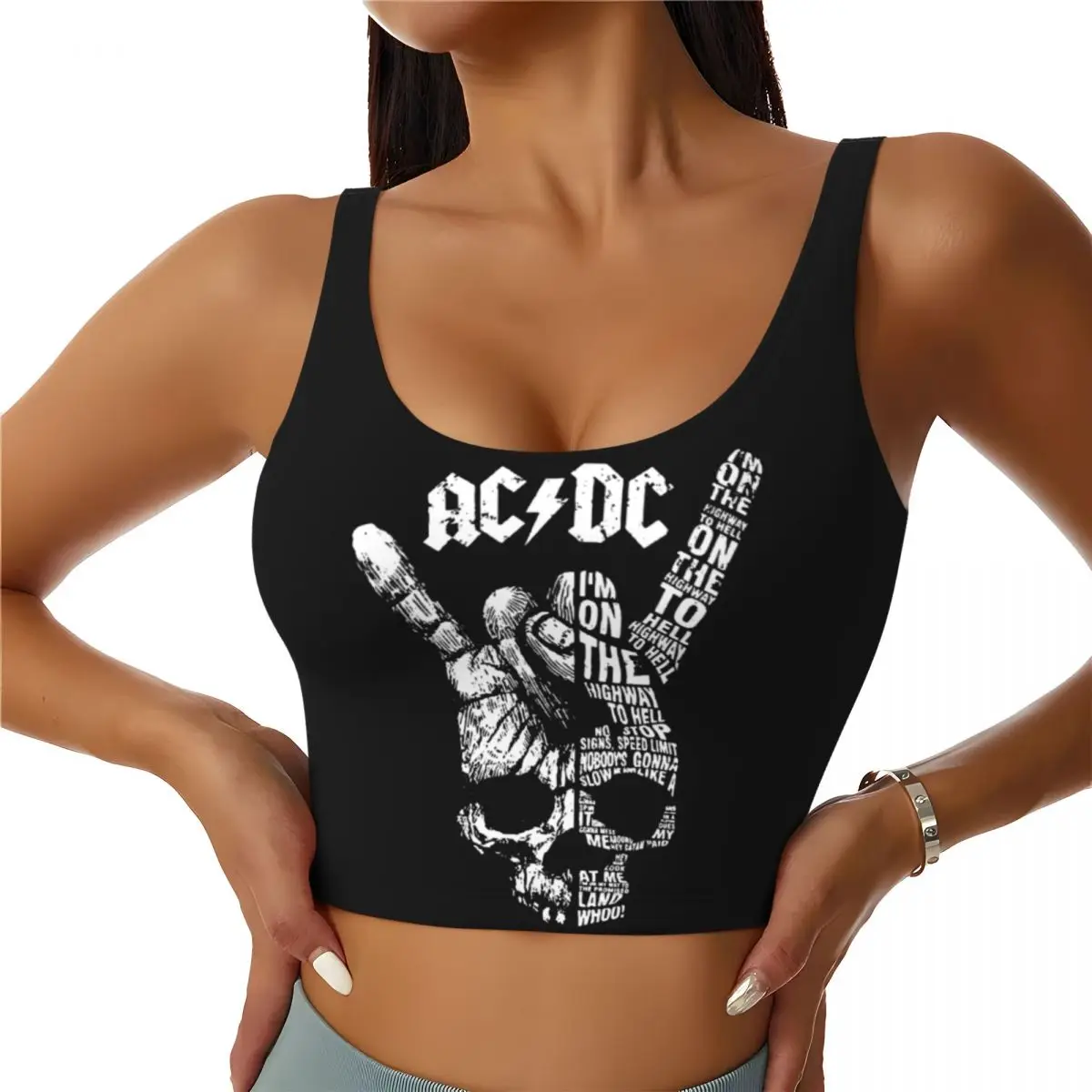 

Custom Rock Music Art Sports Bra Women AC DC High Impact Workout Yoga Crop Top