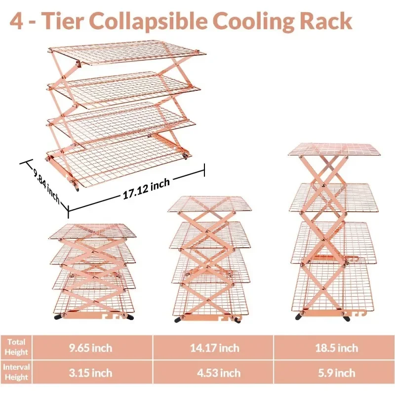 2/3/4-Tier Upgraded Collapsible Cooling Rack with Adjustable 3 Setting Design Stackable Roasting Cooking Drying Wire Cooling