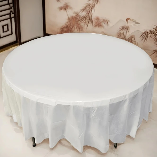 213cm Round Tablecloths Disposable PVC Fabric Elegant Solid Table Cloth Wedding Birthday Party Decoration Christmas Table Covers