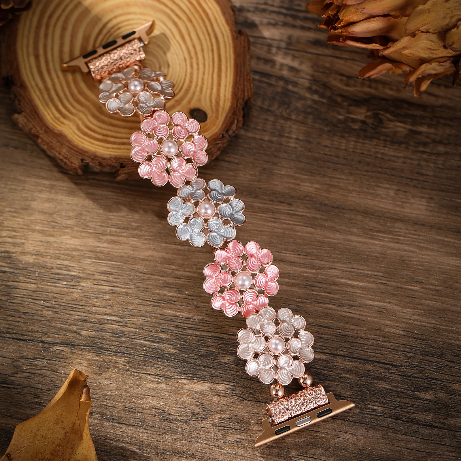 Flower Strap for Apple Watch Band Girls Pearl Bracelet Chain for Iwatch987654SE Women aesthetic 40 41 44 45 49mm elastic Wrist