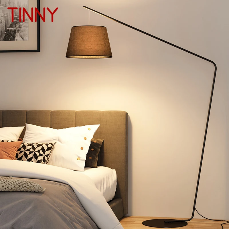 

TINNY Nordic Black Fishing Floor Lamp Modern Family Living Room Beside The Sofa Creative LED Decorative Standing Light