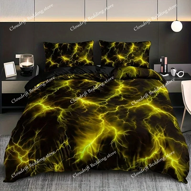 Purple Lightning Duvet Cover Queen Thunder Print Bedding SetsFor Kids Teen Adults Violet Room Decor Soft Comforter Covers