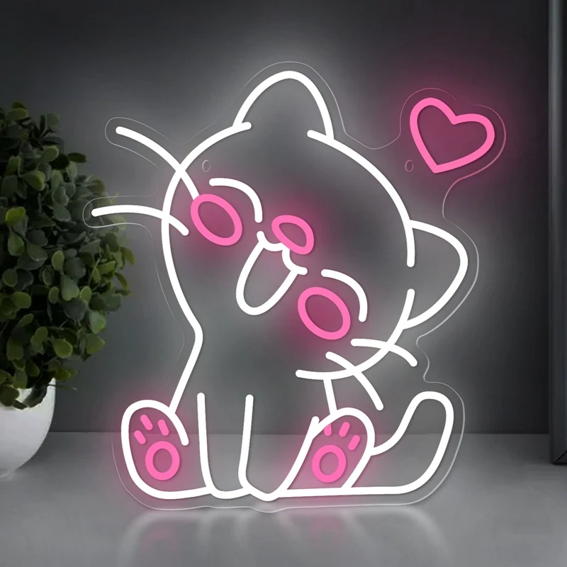 Cute Cat Anime LED Neon Light Sign Acrylic Neon Sign USB Dimmer Switch for Home Kids Bedroom Game Room Wall Art Decor Night Lamp