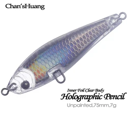 Chan’sHuang 20PCS Inner Foil Pencil Bait Unpainted Blanks 7.5cm 7g Floating Fishing Artificial Lures  DIY Wobbler Tackle
