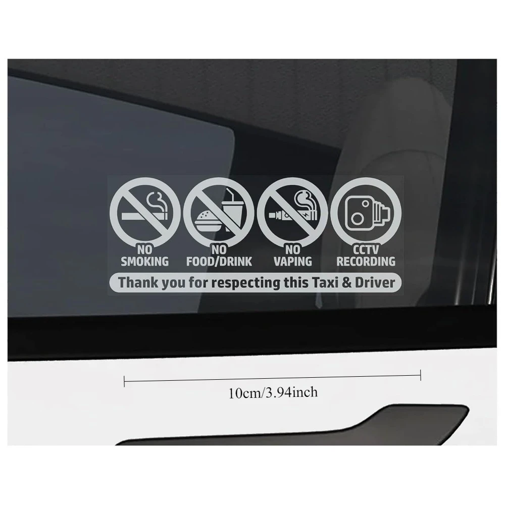 1PC Prohibition Symbols & Text Sticker (10cm/3.94inch, White) - Waterproof Vinyl for Taxi Car Interior Decoration view 2