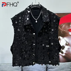 PFHQ 2024 Summer New Loose Versatile Popular Denim Jacket Men Decoration Design Casual Vest Turn-down Collar Tops 21Z5560