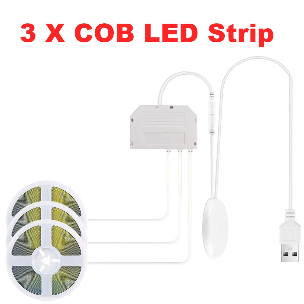 Acosh neon COB-LED-Streifenlichter, 5 V, USB, 1/2/3 m, 1–6 Stück, mit durchdringendem Holz-Touch-Dimmerschalter für Küche, Vitrine, Schrankbeleuchtung 6