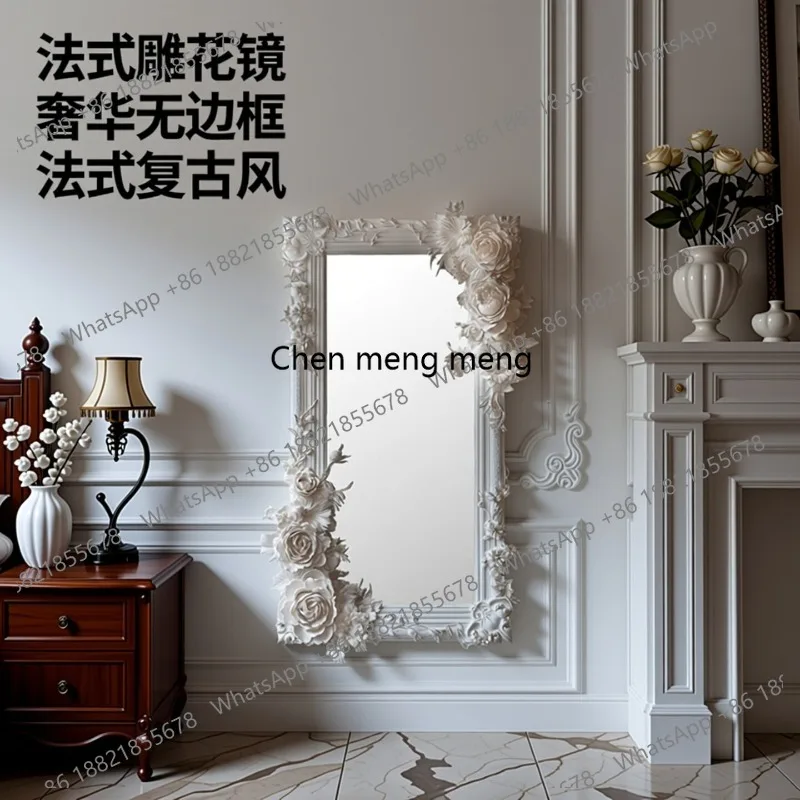 French retro carved half-body mirror living room entry floor-to-ceiling mirror bedroom cloakroom wall-mounted full-length mirror