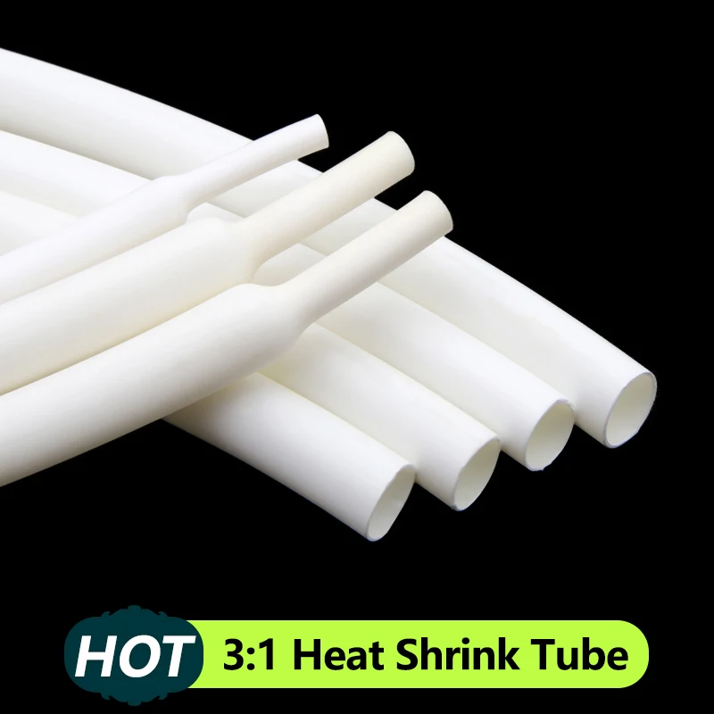 

1/5/10/25/50M White 3:1 Heat Shrink Tube With Glue Inside Diameter 1.6mm ~ 39mm Adhesive Lined Waterproof Insulation Sleeve Wrap