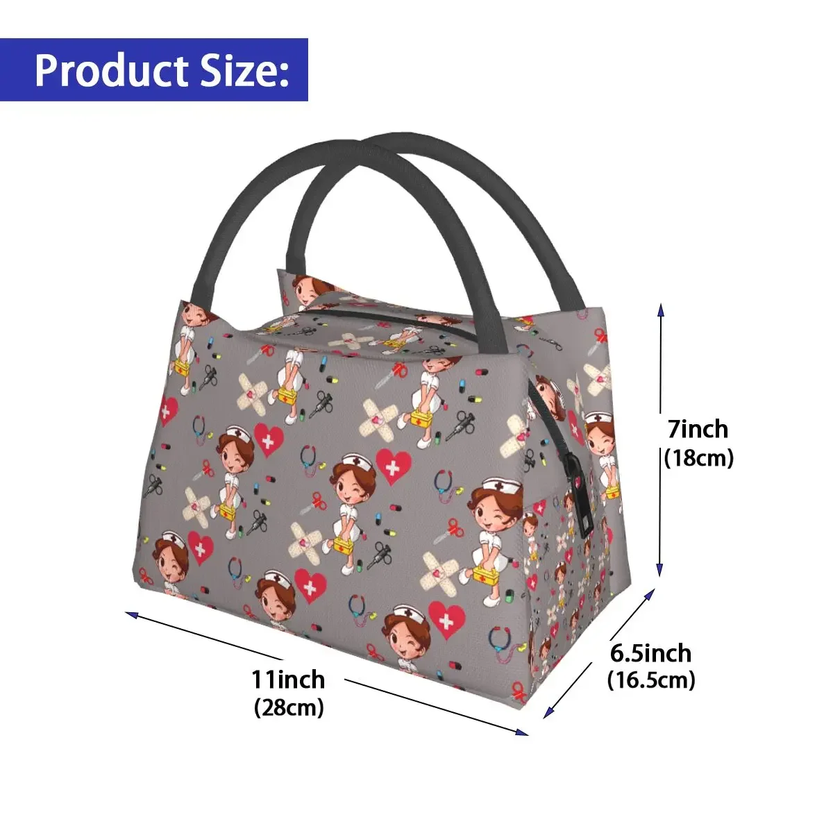 NOISYDESIGNS Nurse Pattern Portable Lunch Bag Outdoor Bento Food Bag Oxford Cloth Large Insulation Office Nurse Lunch Bag