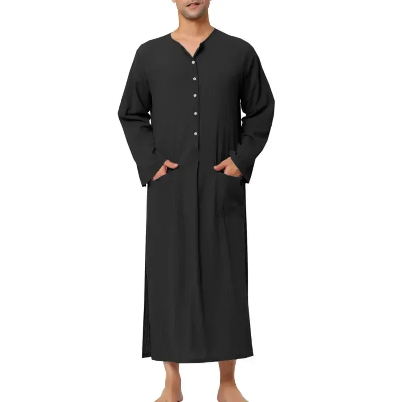 Abaya-Robe longue pour homme musulman, vêtement islamique, pour Ramadan, couleur unie