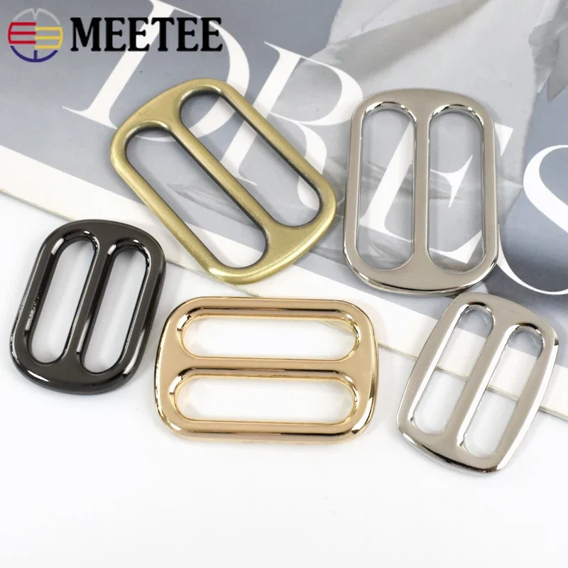 5P Meetee 12-50mm Metal Ring Buckles for Belt Tri-Glide Buckle Handbag Strap Adjuster Clasp Hook Clothes Slider Hooks Accessory