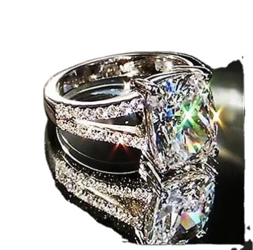 Fashionable 925 Sterling Silver Womens Square Micro Diamond Zircon Ring Generous Hot Selling Engagement Ring For Elegant Ladies