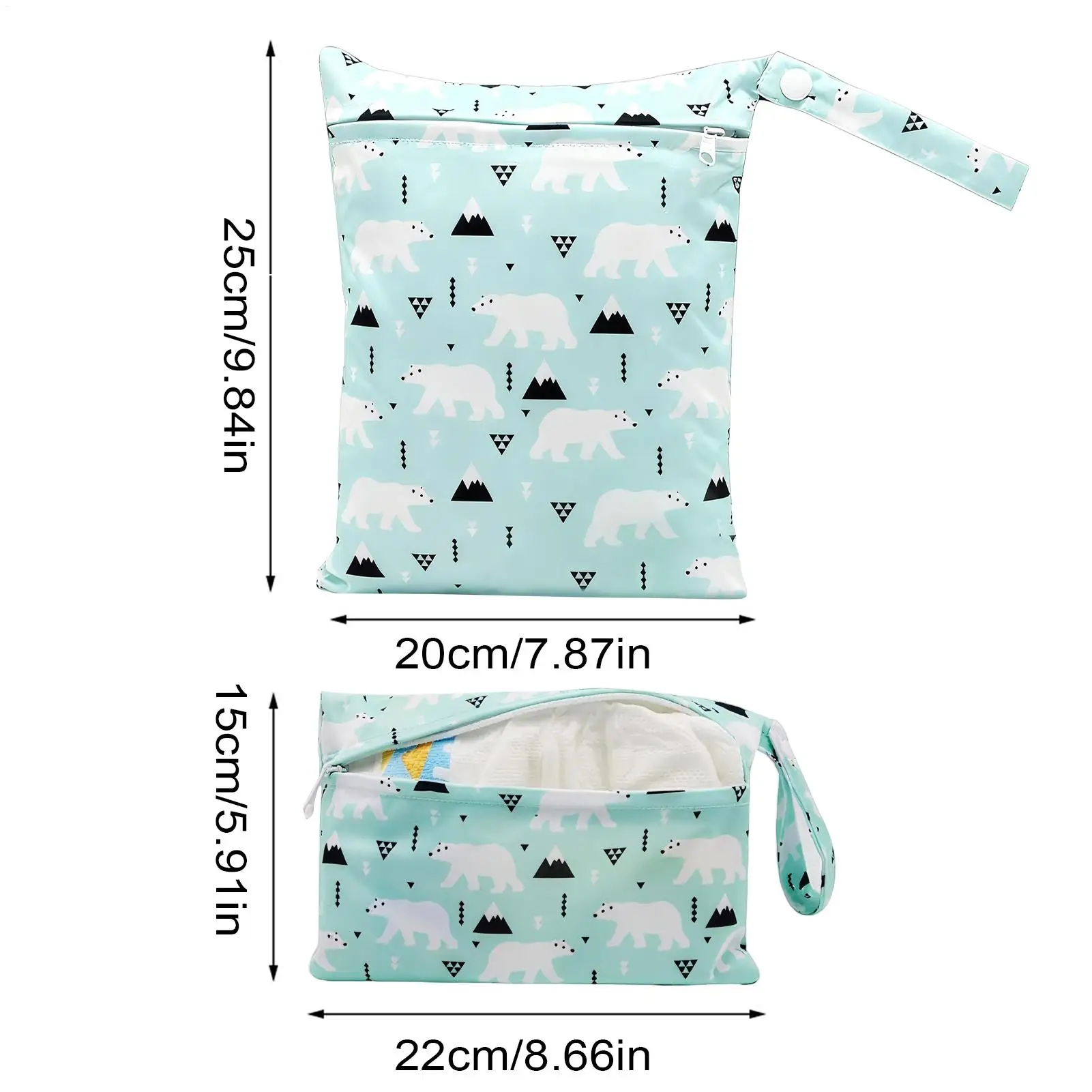 حقيبة مبللة 2 قطعة قابلة للغسل وقابلة لإعادة الاستخدام حفاضات الطفل المنظم أكياس تخزين قابلة للغسل للسباحة والتخييم والسفر والتمارين الرياضية