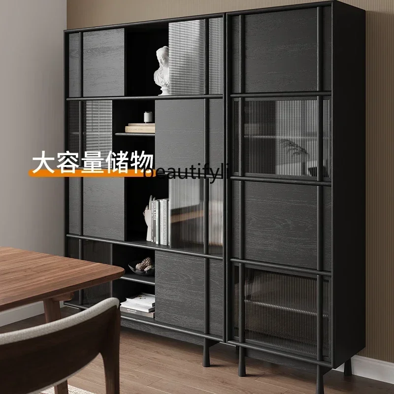 

zq1North American black walnut solid wood bookcase, locker, modern simple glass door study bookcase