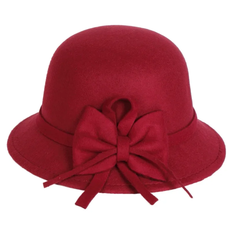 

High Quality Vintage Solid Color Spring Autumn Winter Flower Decoration Fedora Bucket Caps For Women