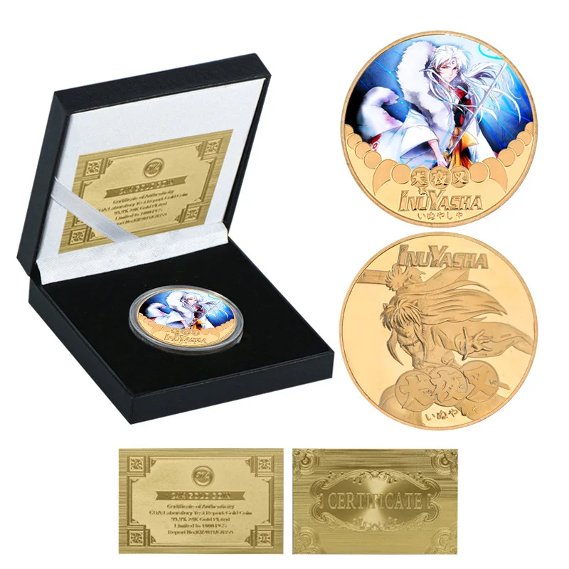 Inuyasha Commemorative Coins Anime Figure Kikyō Higurashi Kagome Sesshoumaru Retro Gold Coin Kids Toys Collection Coins Gifts