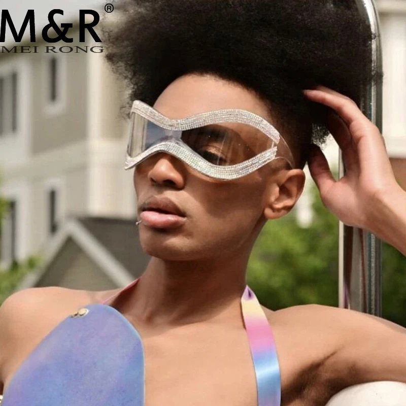 2023 New Diamond Inlaid Women's One Piece Sunglasses Premium Large Sunglasses Punk Sports Goggles Men's Y2K Fashion Sunnies