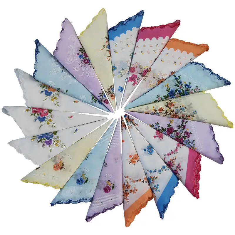 

3pcs/set cotton handkerchiefs with wavy edge embroidered with lace handkerchiefs woman handkerchief for afternoon tea