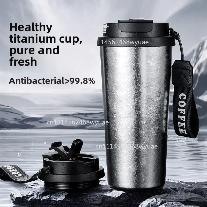 Pure titanium insulated coffee cup with elegant appearance,double-drinking lid and portable outdoor-friendly structure,suitable