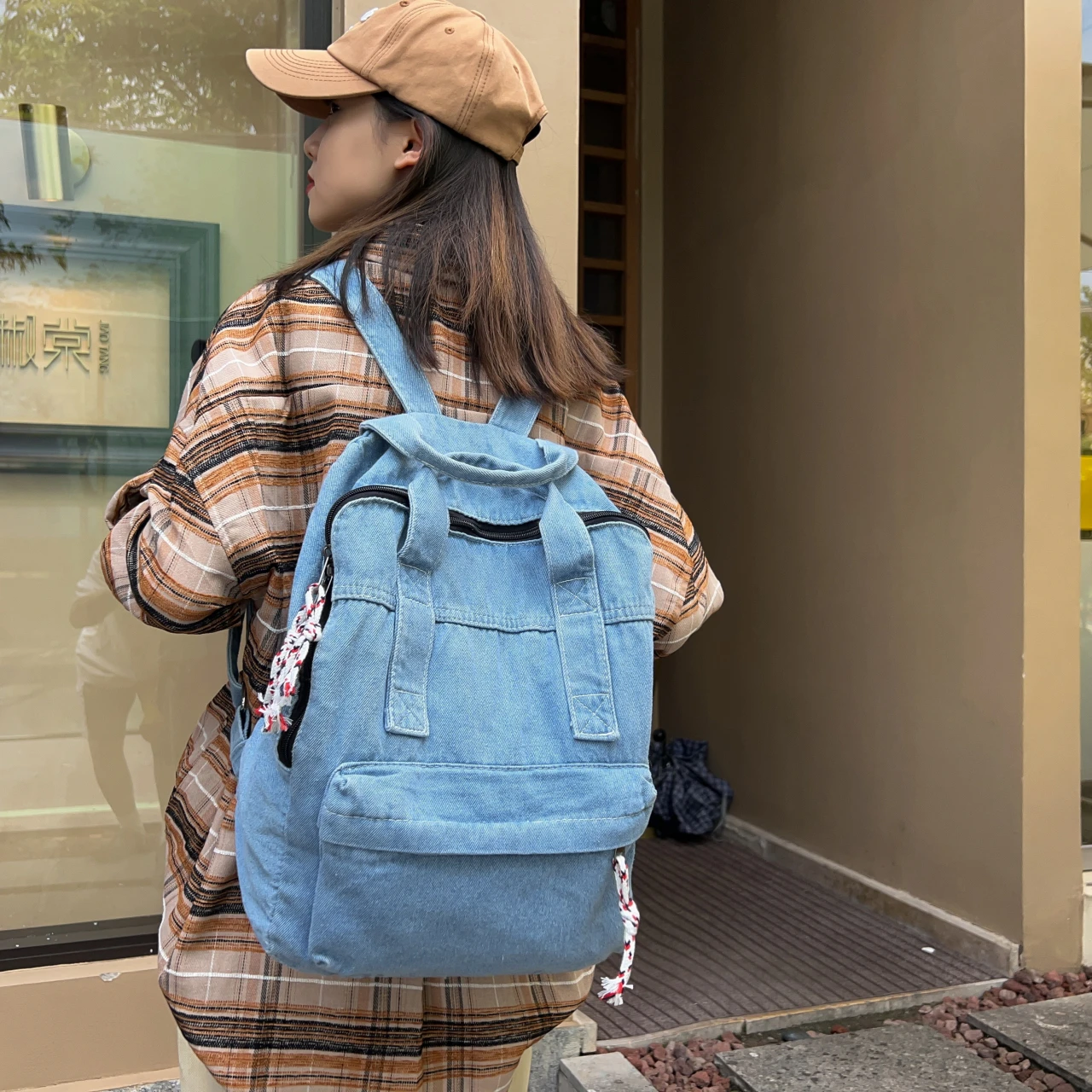 

Retro Denim Women's Backpack Canvas Shoulders Bag College Knapsack Big Packbag Travel Rucksack Student Jeans Mochila Y2K Bookbag