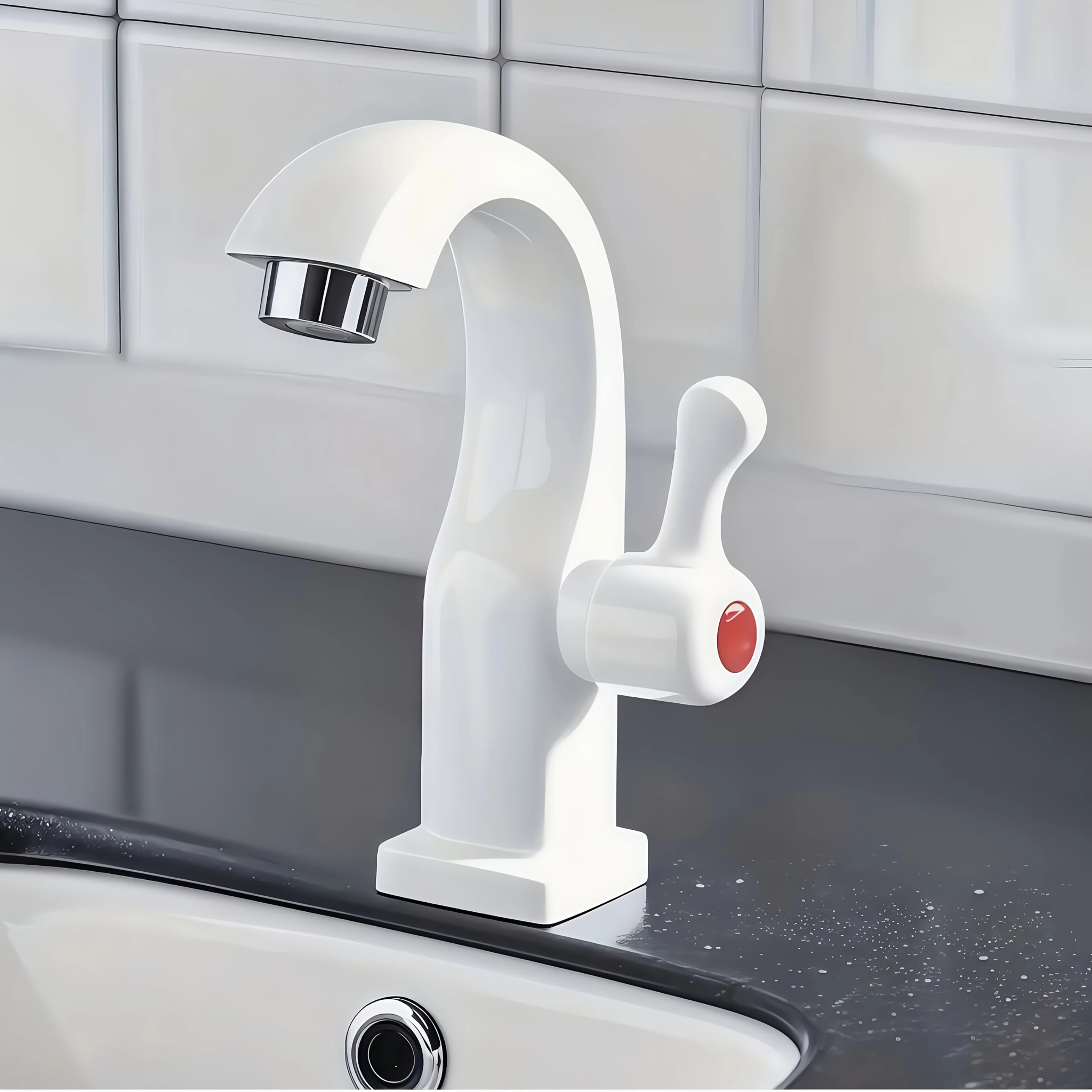 1 PC ABS Creative Crescent Bay Faucet Single Cold Water Faucet with Switch, Suitable for Bathroom Basin and Kitchen Sink