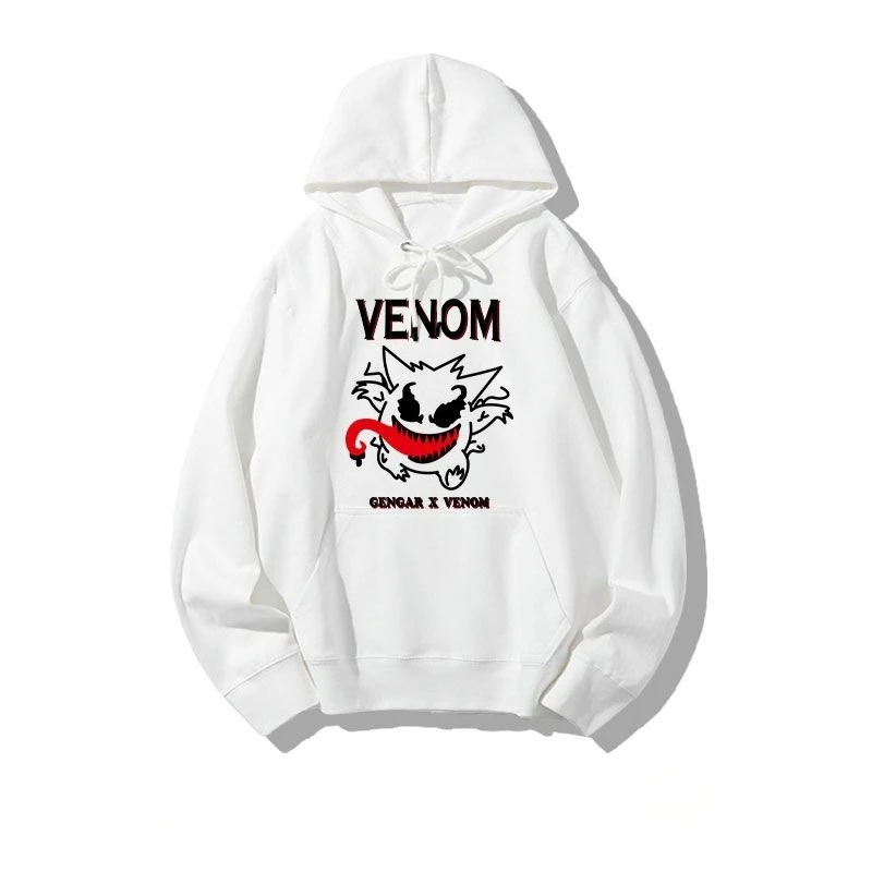 Pokémon Anime Gengar Printed White Hoodie 2025 Autumn/Winter New Men's and Women's American Trend Loose Casual Sweater Top