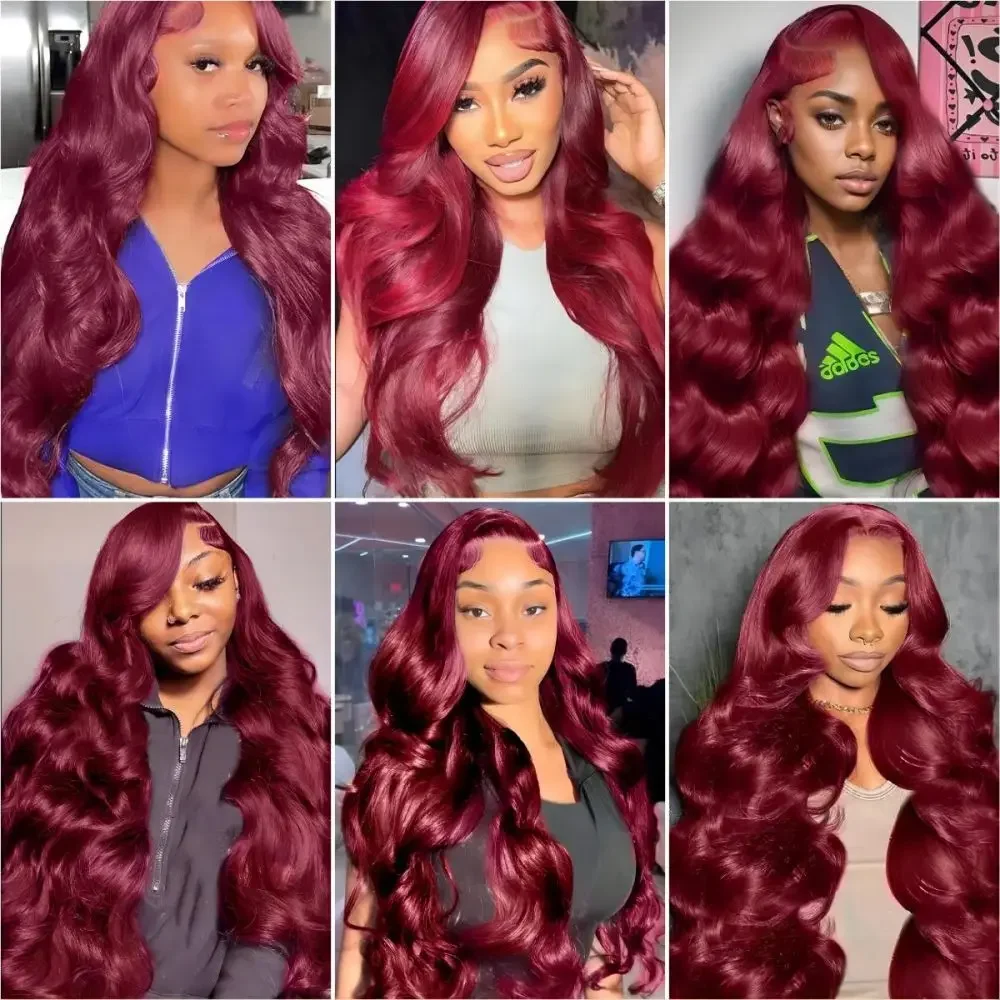 220 Densidad Borgoña 99J Peluca de cabello humano ondulado brasileño 13x6 HD peluca con malla frontal 13x4 HD frente de encaje 200% pelucas de encaje de cabello humano