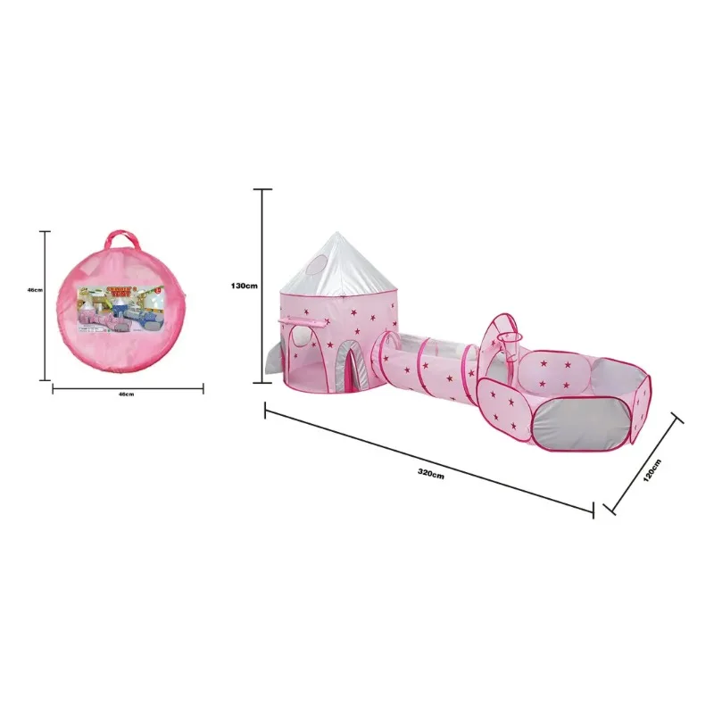 3-in-1-Zelthaus für Kinder, tragbares Schloss-Spielspielzeug mit Tunnel und Ozean-Ballbecken, Kindergrube, faltbar, für drinnen und draußen, Baby-Spielhaus