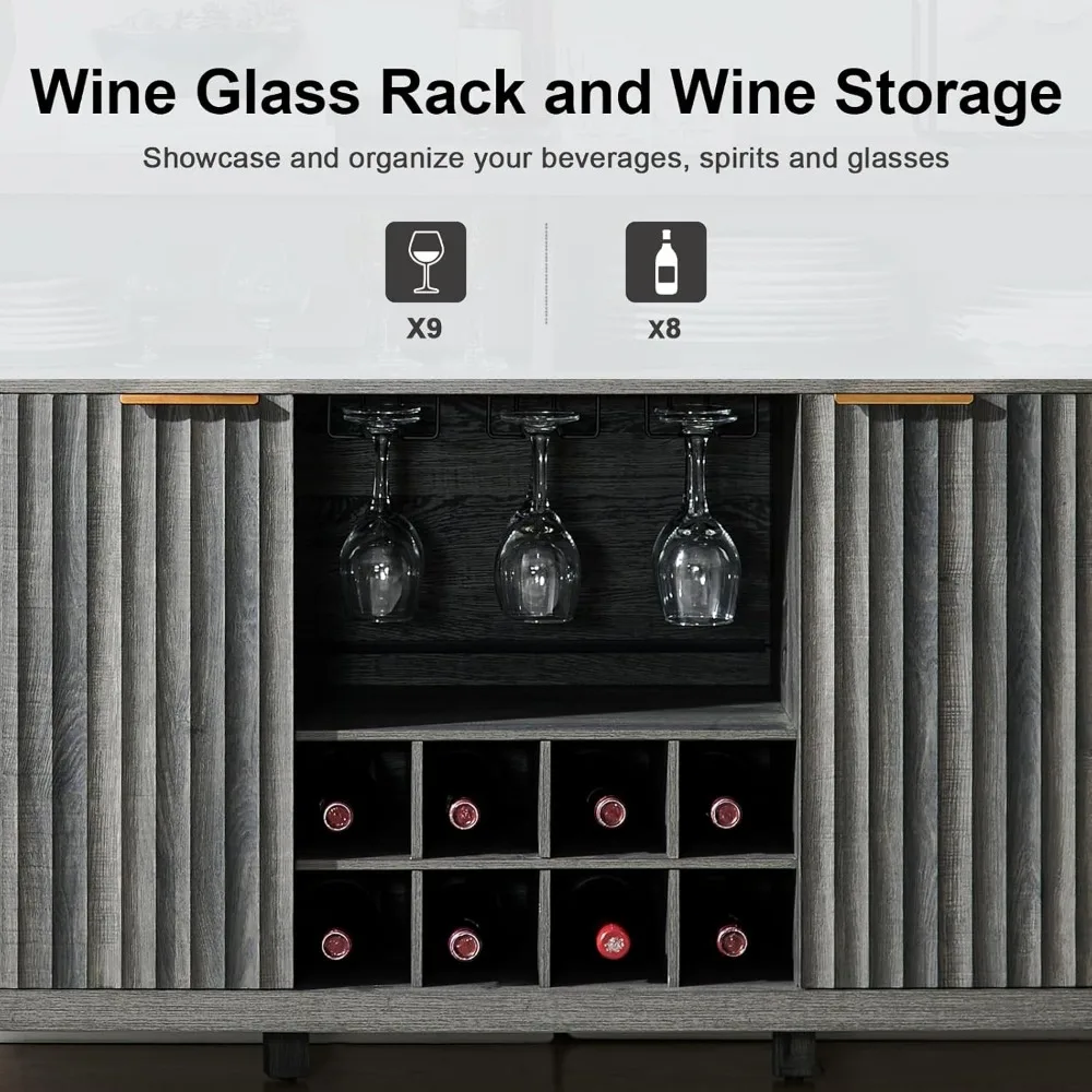 Gabinete para bar de vinos, gabinete para licores de café moderno con estriado Oxford con estantes ajustables y estantes para vinos, almacenamiento de 8 botellas, 51 pulgadas