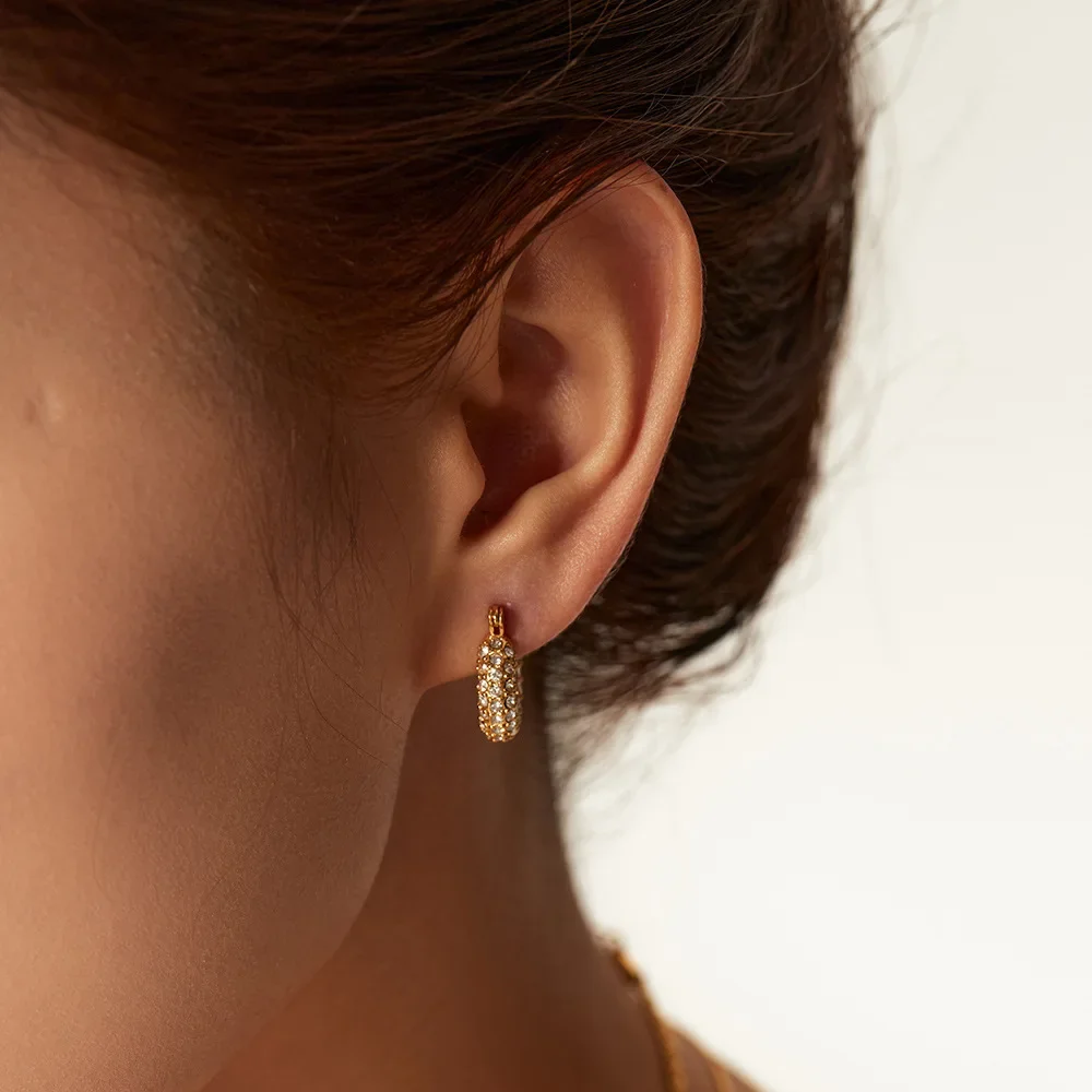 Luxury Paved Pearl CZ Zircon Hoop Earrings Gold Plated Stainless Steel Geometric Twist Circle Ear Buckle Fashion Women\'s Jewelry