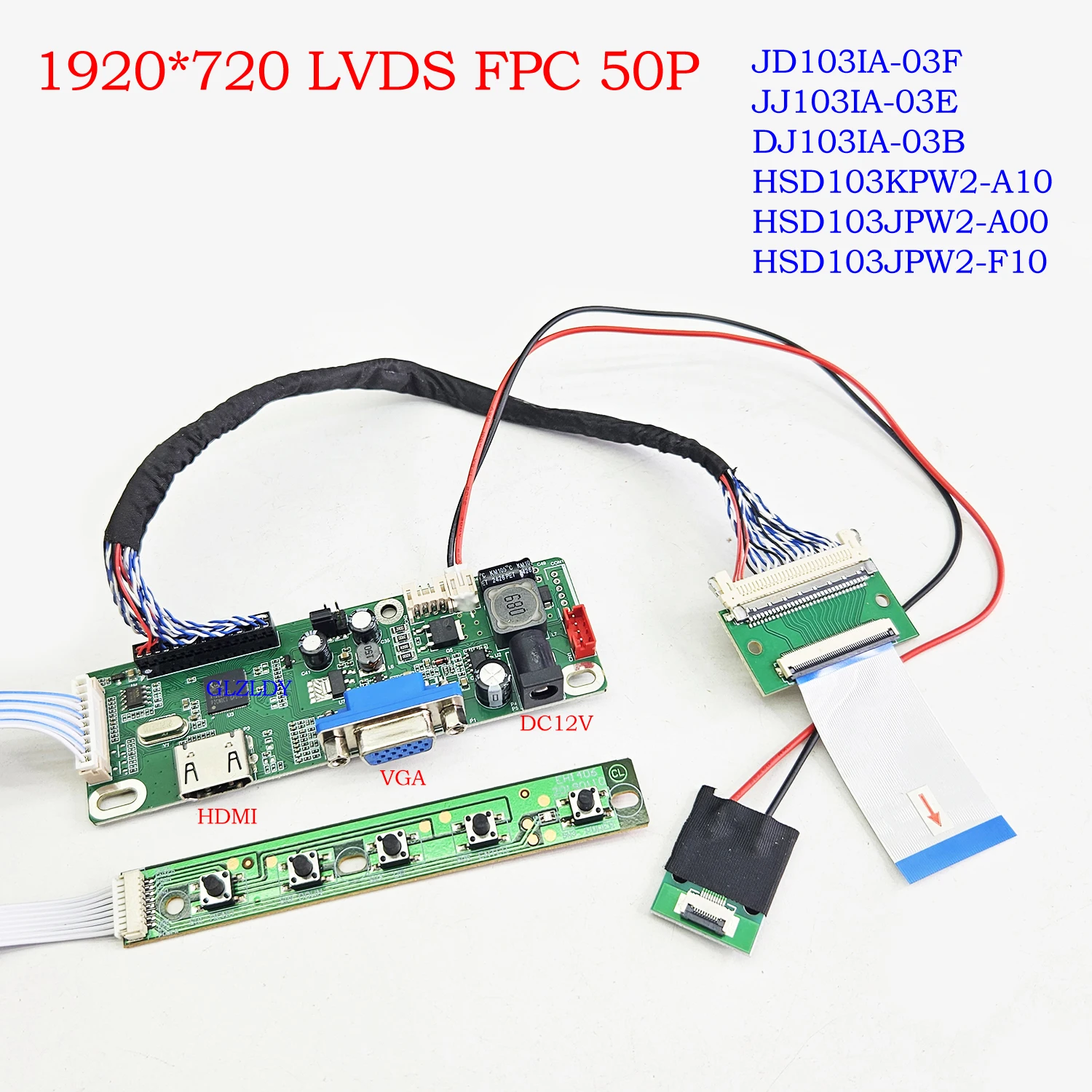 

LCD Driver board kit for 10.3" 1920x720 LVDS 50P HSD103KPW2 DJ103IN JJ103IAA7B Bar LCD Panel HDMI VGA for Automotive Display