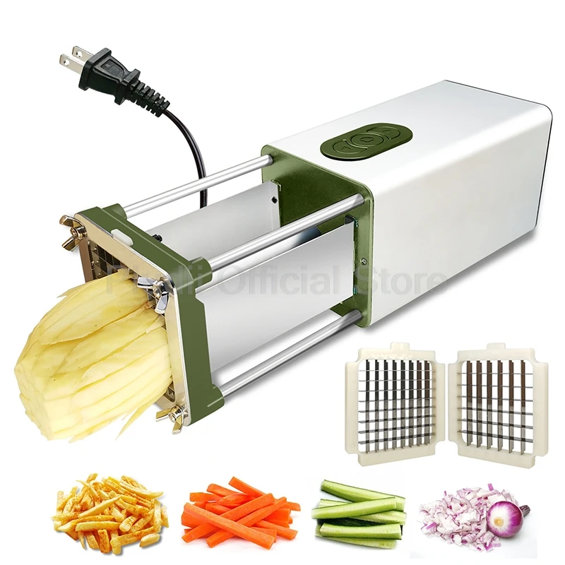 58W 110V-240V Electric Potato Chip Cutter French Fries Vegetable Cutting Machine 2 Blades Stainless Steel Durable Power for Home