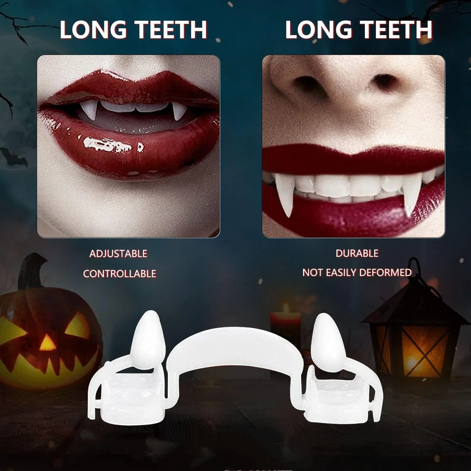 Dientes de vampiro retráctiles, decoración de Halloween, Drácula, dientes postizos, monstruo, hombre lobo, colmillos, accesorio de vestuario para adultos y niños