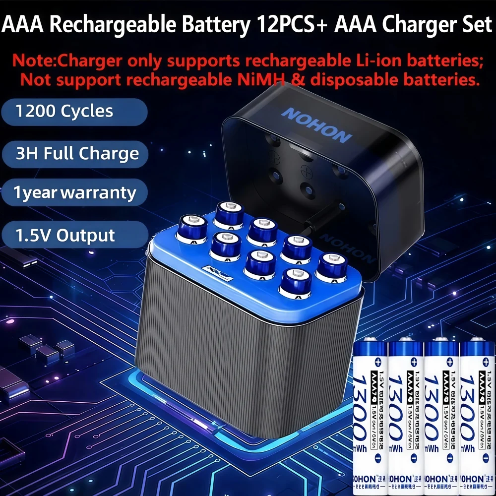 NOHON Wiederaufladbare Lithiumbatterie AA 3600 mWh/AAA 1300 mWh Originalbatterien Hohe Kapazität 1,5 V Batterie für Maus-Fernbedienung
