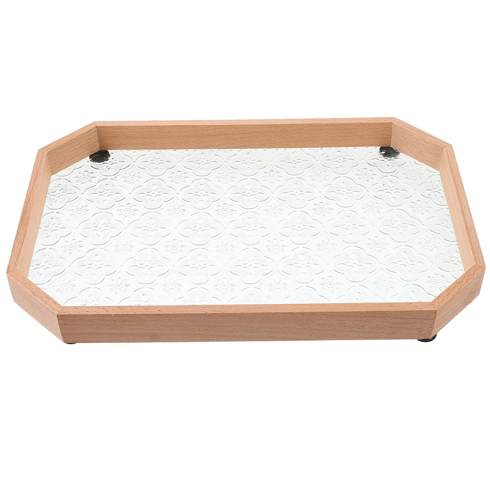 

Wooden Glass Serving Floral Design Fruit Dessert Tray For Home Hotel Restaurant Coffee Tea Snack Storage Table Decorative