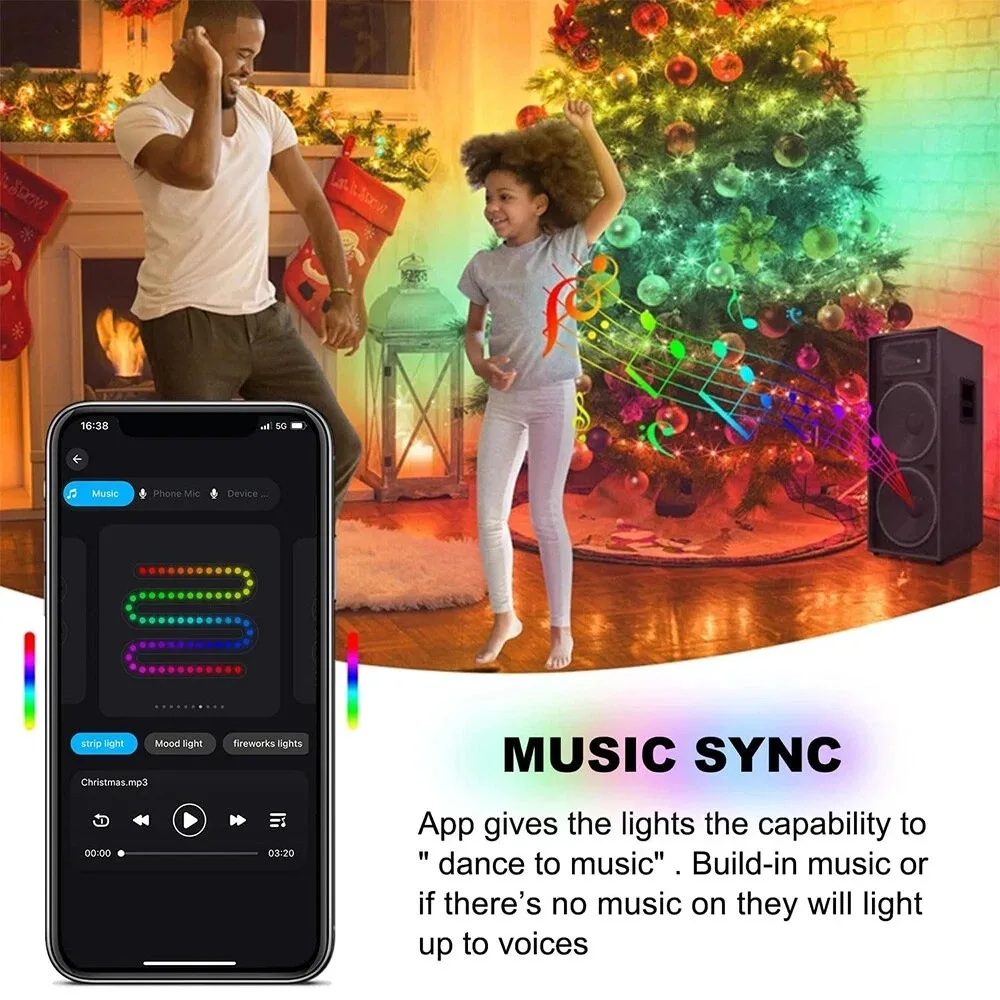 Smart Christmas Tree Lights LED Fairy Lights APP Control Music Sync DIY Scene Modes Multicolor Timing for Christmas Tree Decor