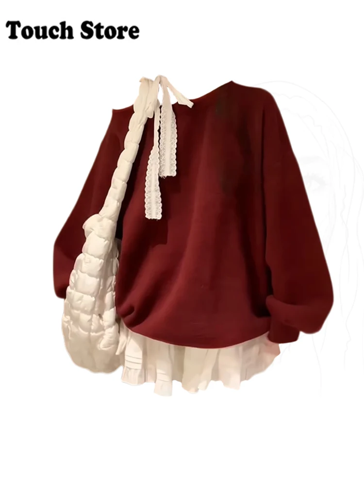 Winter Women Korean Fashion Shoujo Long Sleeve Christmas Sweater Oversize Knitwear Tops 2000s Aesthetic Pullovers Coquette Gyaru