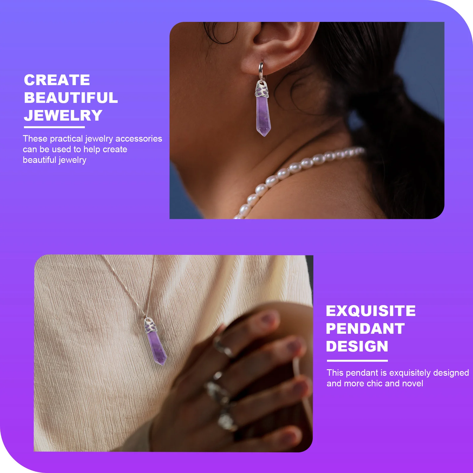 

6Pcs Amethyst Pendant Durable DIY Jewelry Making Charms Necklace Bracelet Earring Accessories Amethyst Pendant