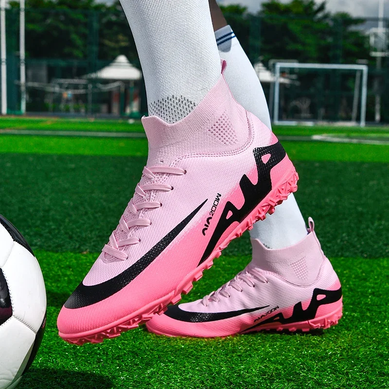 Original Brand Men's Pink Sneakers Futsal Professional Football Boot Unisex Indoor Turf Soccer Shoes Trainers Men Botas Futbol