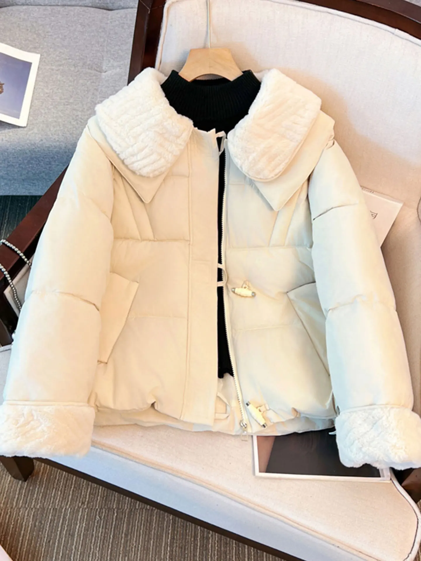 

Женская теплая хлопковая верхняя одежда больших размеров, бежевая зимняя модная одежда для поездок на работу, корейская одежда Long Sve Regular Le...