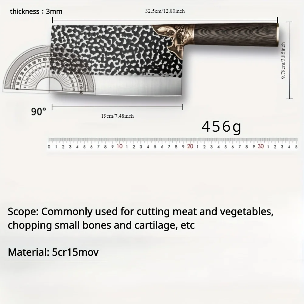 7.48-Inch Forged Kitchen Knife, Stainless Steel Cleaver, Slicing and Chopping Dual Purpose Knife, Ergonomic Solid Wood Handle