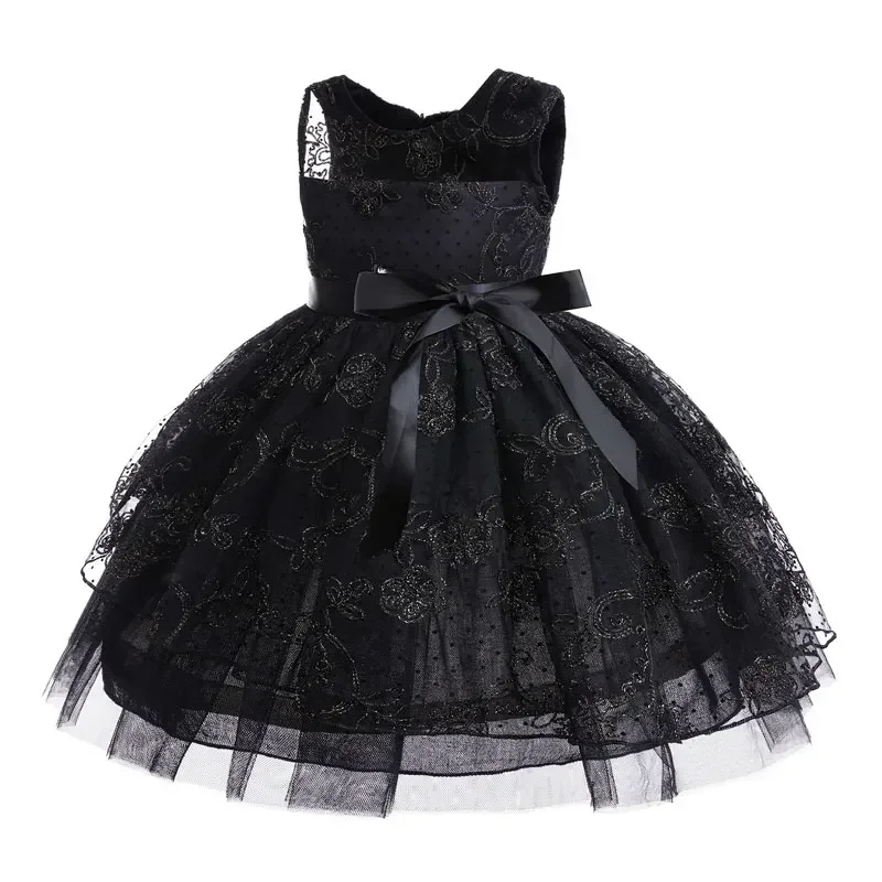 Summer Children Princess Dress Black Sleeveless Lace Dress for Kids Girl Wedding Fashion Girls Party Dresses 2-10 Years