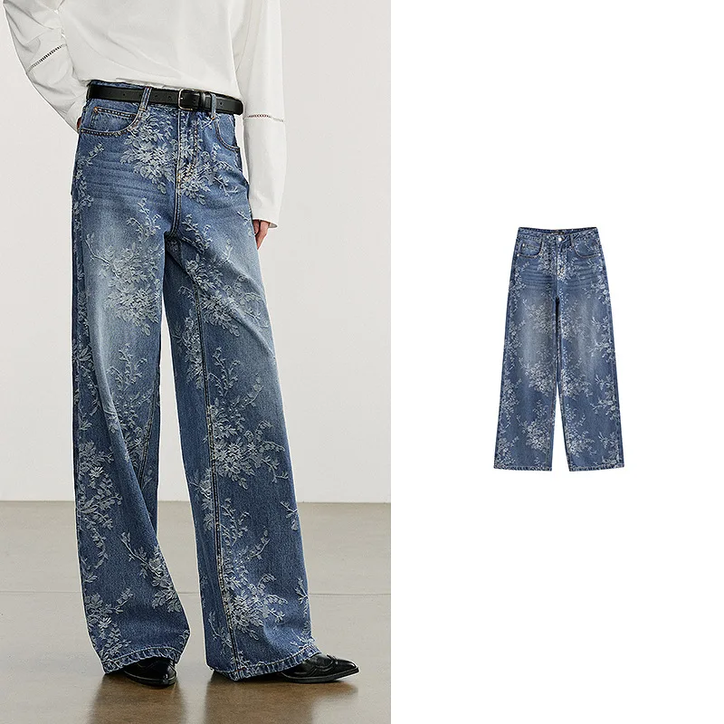 Pantaloni di denim da donna Toyouth 2025 Autunno Nuovo Pantaloni da cowboy a tutta lunghezza di cotone jacquard