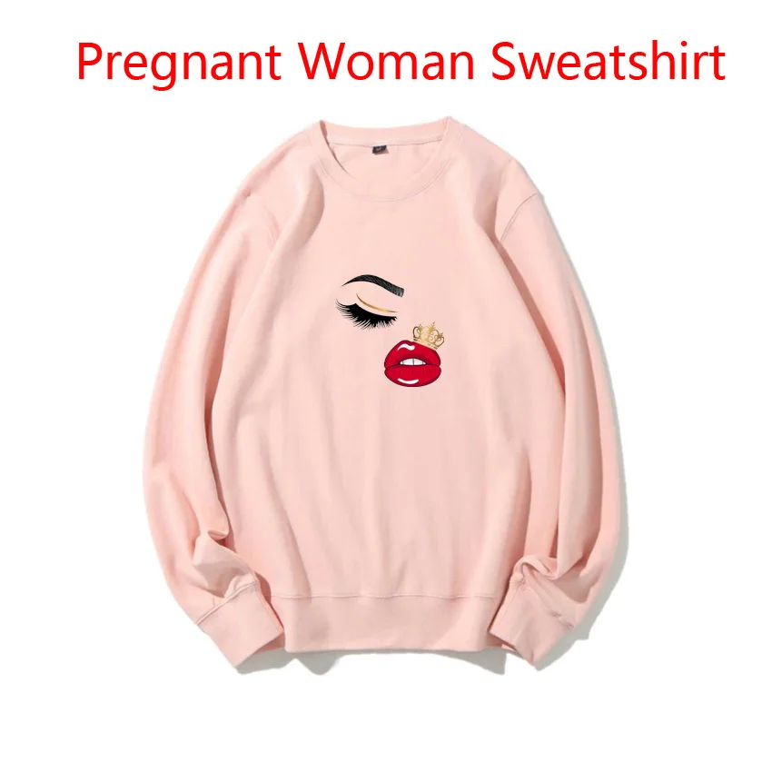 Pregnant Woman Sweatshirt Spring Autumn Sweaters for Pregnant Women Customized Fashion Funny Camera Lashes Mouth Lip Funny Print