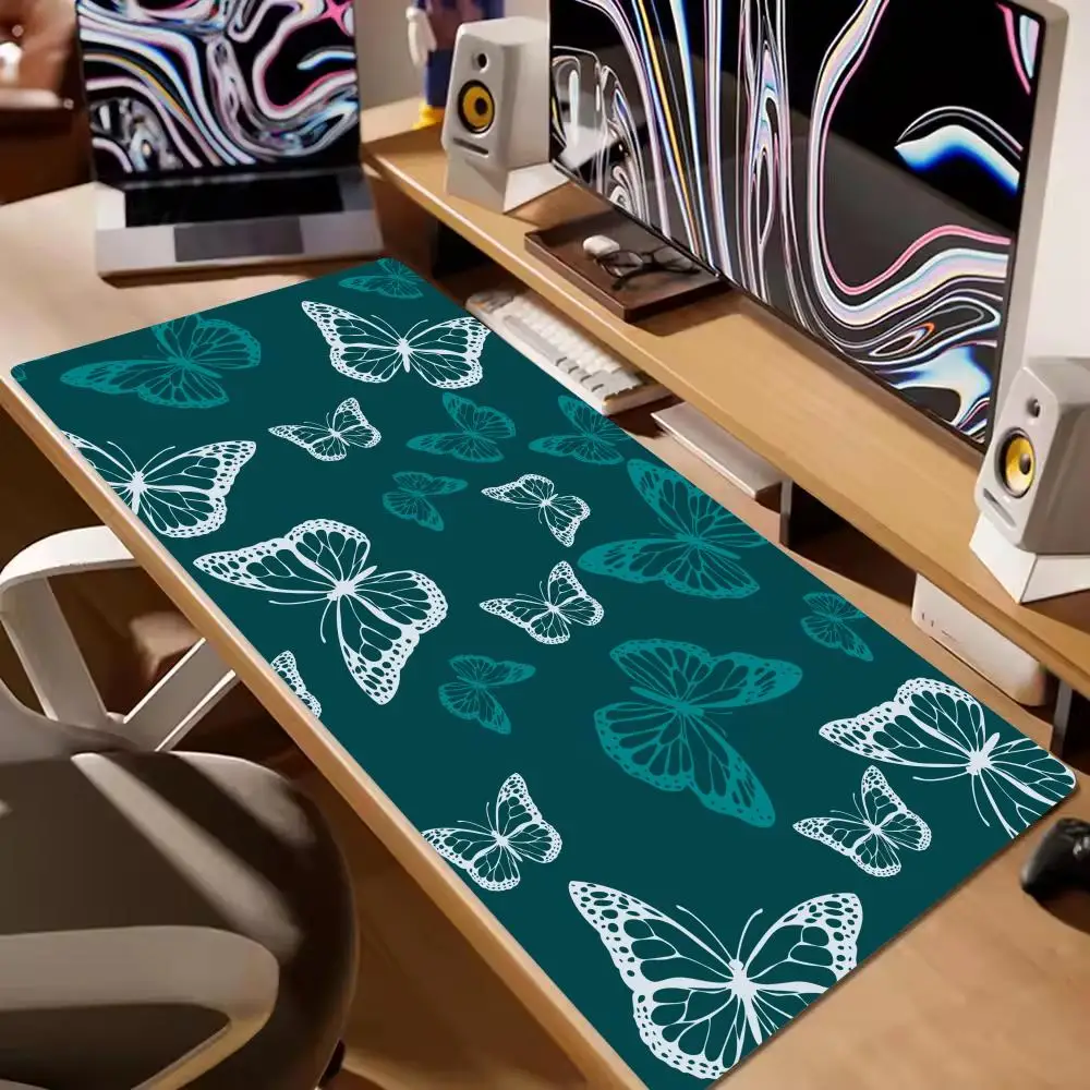 فراشة الفن ماوس الوسادة كبيرة الكمبيوتر مكتب ألعاب الجدول حصيرة XXL المطاط المضادة للانزلاق مخيط حافة لوحة المفاتيح الحصير قابل للغسل منصات مكتب