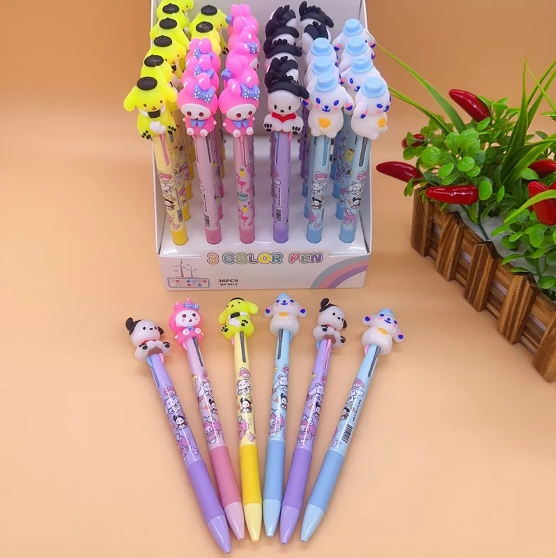 36pcs New Cartoon Sanrio 3 Colors Ball Pen Cute Colorful Graffiti Hand Account Marker Pen Stationery Wholesale