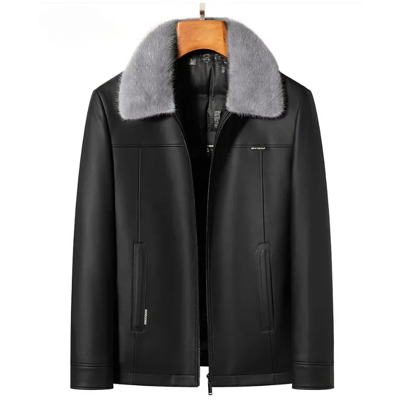

Съемный воротник из овечьей кожи с меховым воротником, новая зимняя мужская куртка-пуховик, модная бархатная верхняя одежда большого размера с лацканами