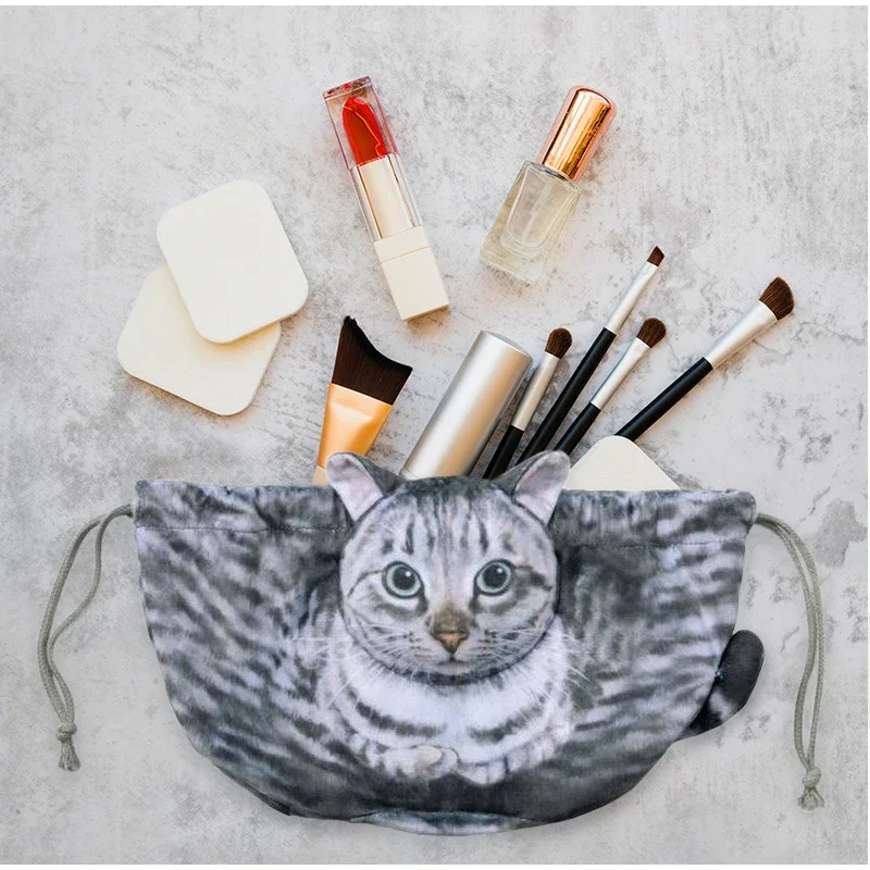 Kosmetik-Aufbewahrungstasche in Katzenform, niedliche Make-up-/Hautpflege-Organizer-Tasche in Reisegröße mit Kordelzugverschluss, Geschenktasche für Katzenliebhaber – Detail 12