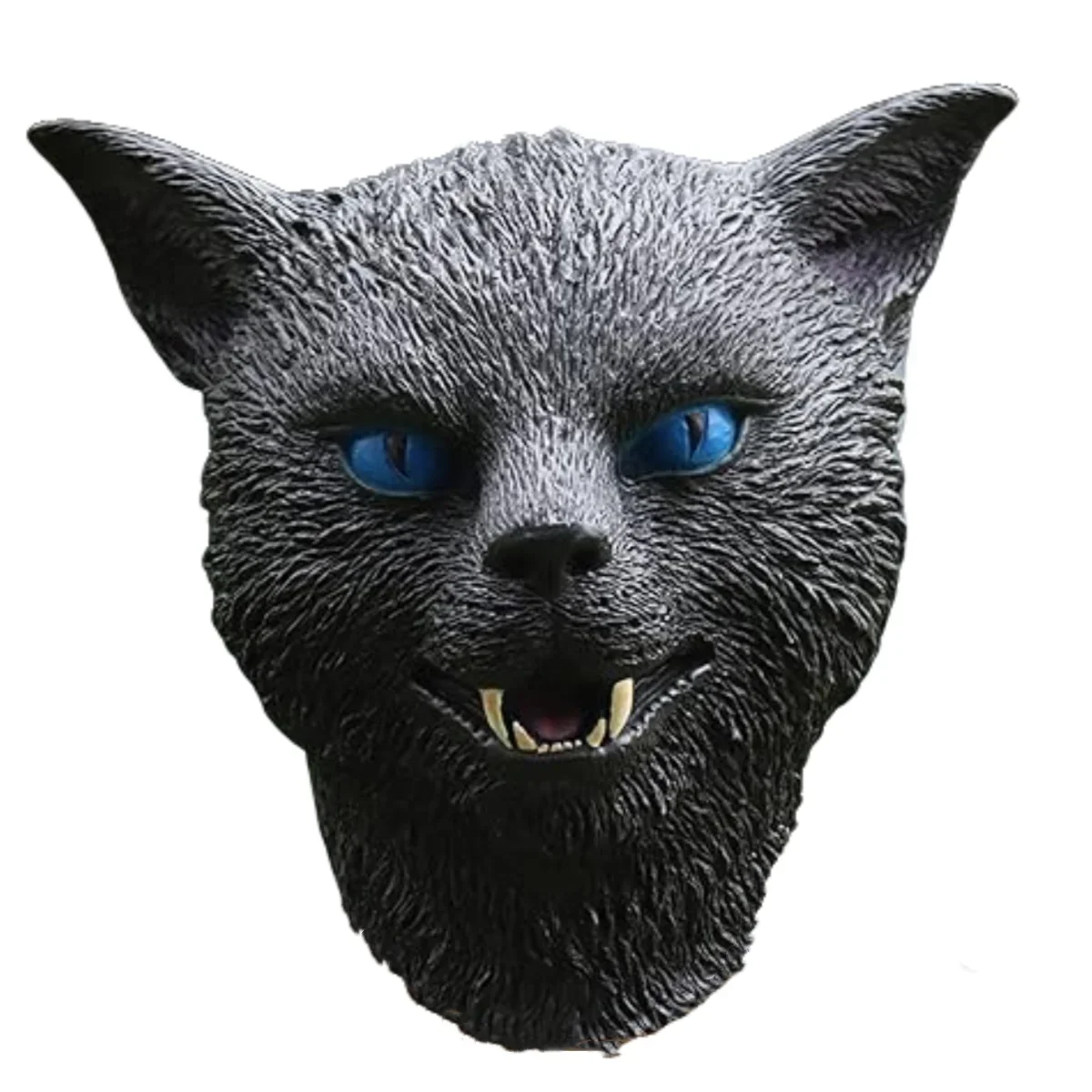 Cat Mask Halloween Realistic Scary Evil Black Cat Mask Animal Full Head Latex Headgear with Bule Eyes Cosplay Costume Props